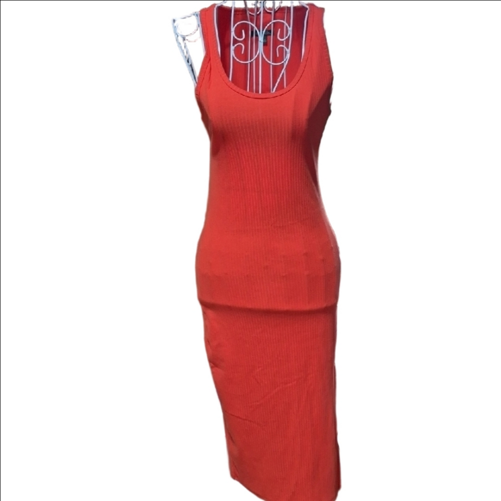 Wild Fable Orange Red Embellished Bodycon Midi Dress